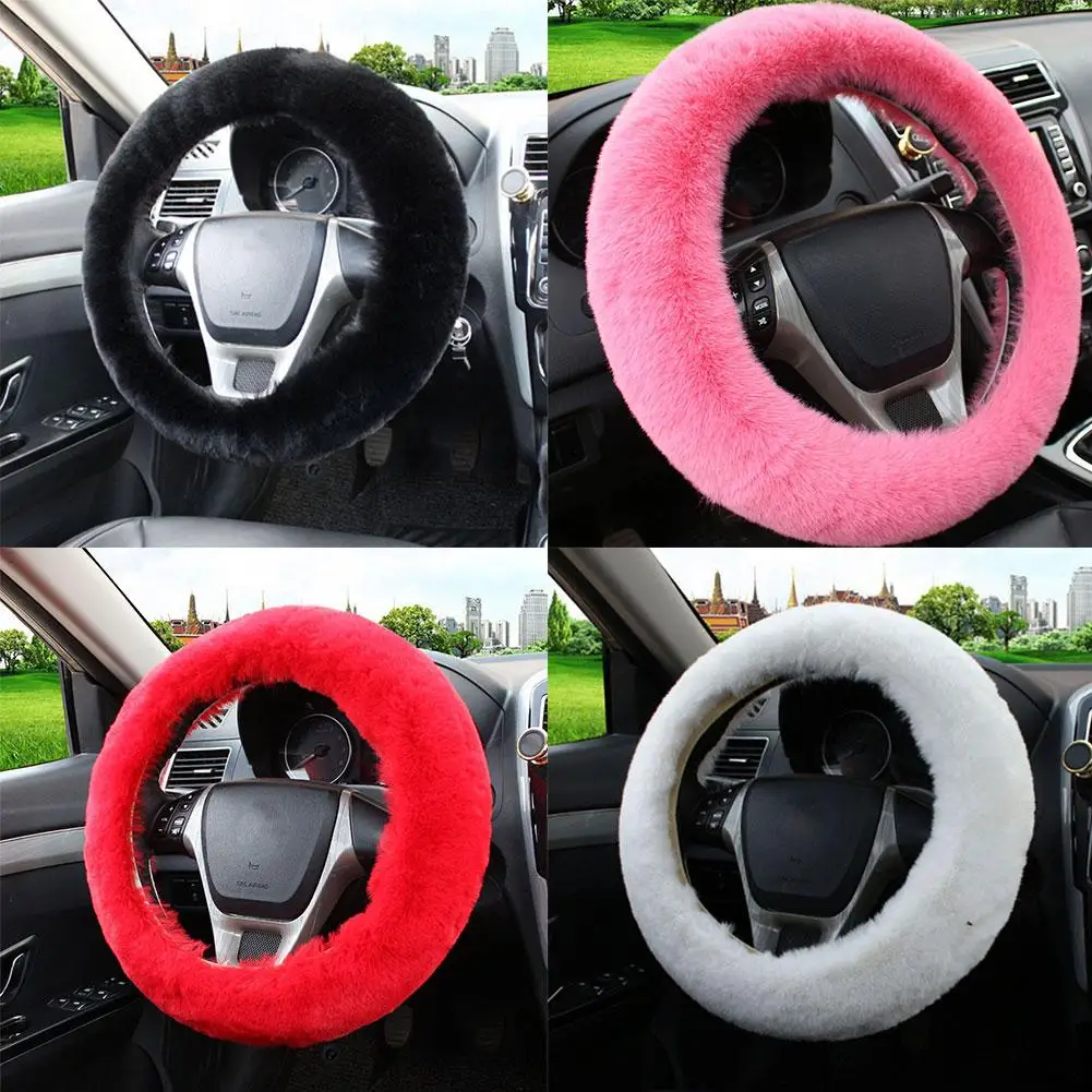 Universal Car Gear Shift Handbrake Steering Wheel Plush Cover Set Fluffy Winter Warm Auto Interior Accessiories Car Wheel Cover