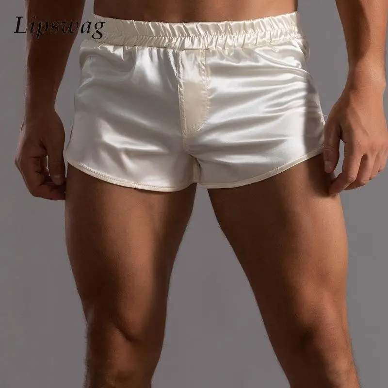 Pajamas Shorts Men Sleep Underwear Sexy Satin Silk Slim Fit Bief Mens Homewear Soft Breathable Shorts Nightwear Boxer Short Pant