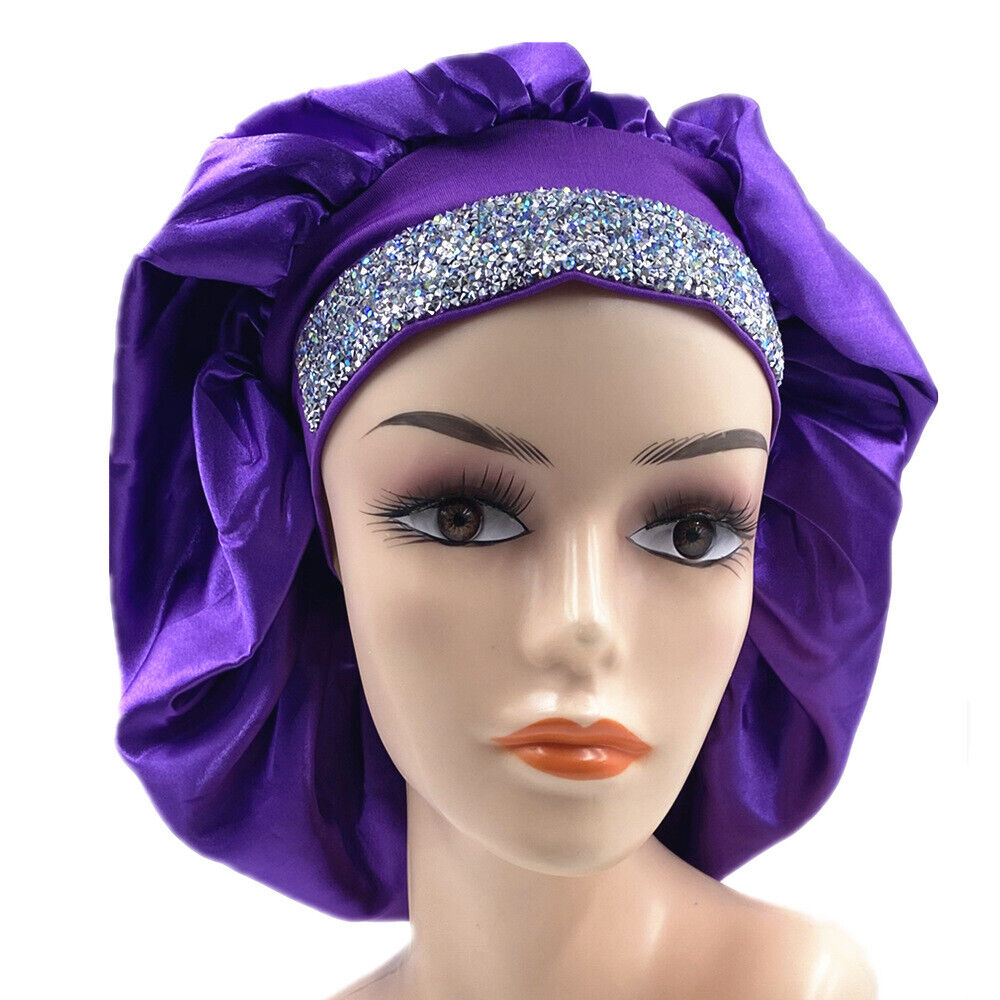 Glitter 2025 Rhinestone Wide Band Turban Women Hair new Cover Satin Night Sleep Cap Bonnet Head Scarf Headwrap African Hat