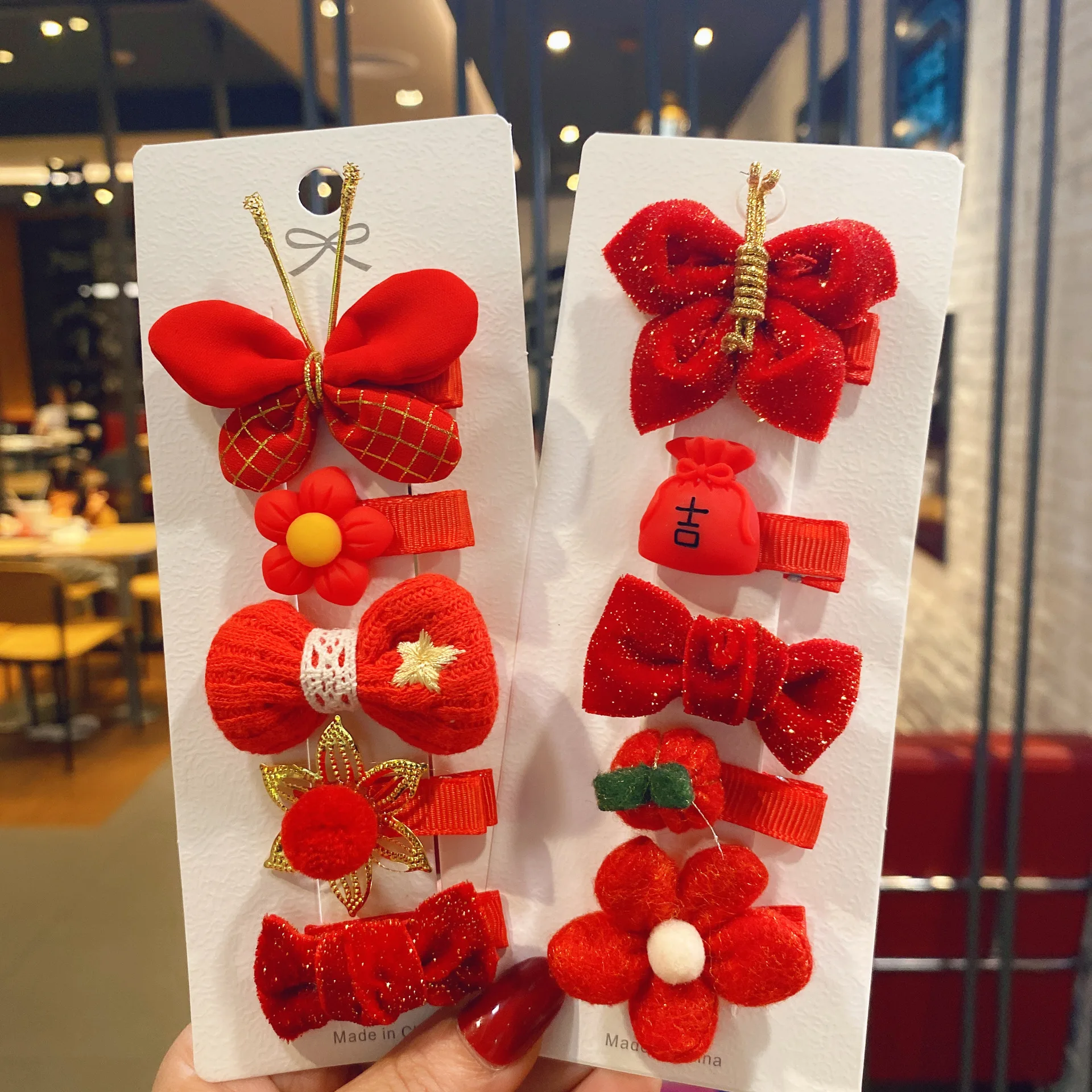 Chinese Style Five Piece Set Children s Side Barrettes Fabric BB Clip Flower Edge Bow Hair Ornament Antique Hairpins