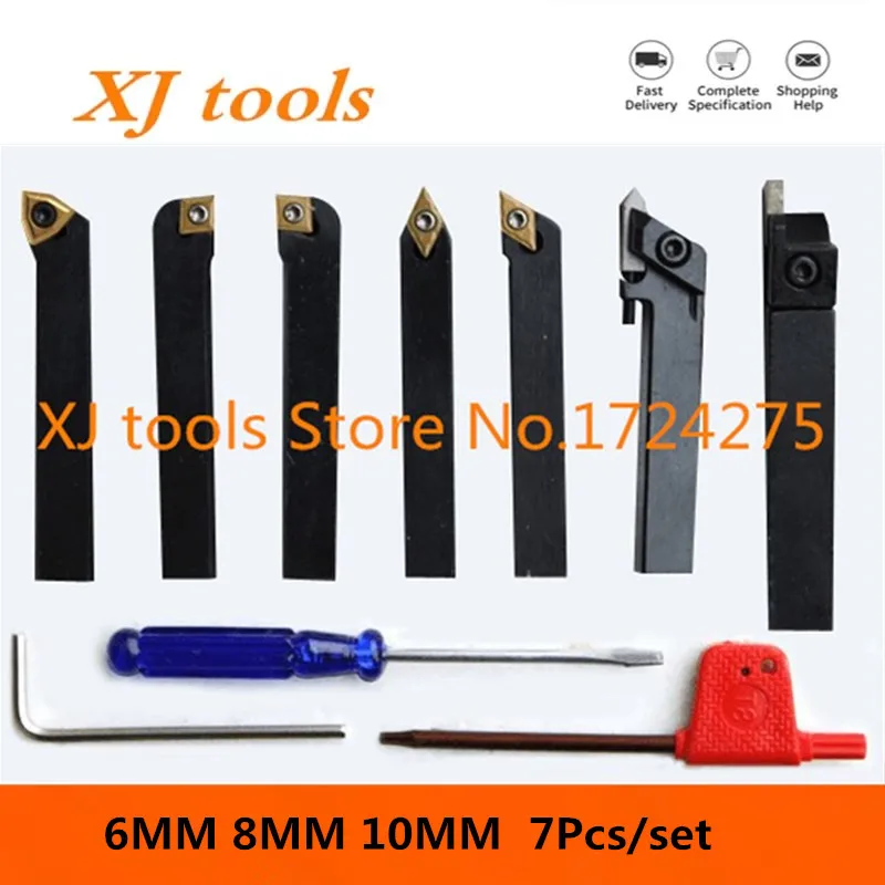6mm/8mm/10mm 2025 7Pcs/Set Indexable Carbide Turning Lathe Cutter Tool With Inserts For Mini Lathe hine Titanium Lathe new Tool Set