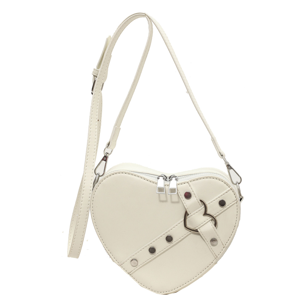 Women Heart Crossbody Bags PU Leather Small Heart Rivet Bag Solid Color Adjustable Strap Female Outdoor Bag