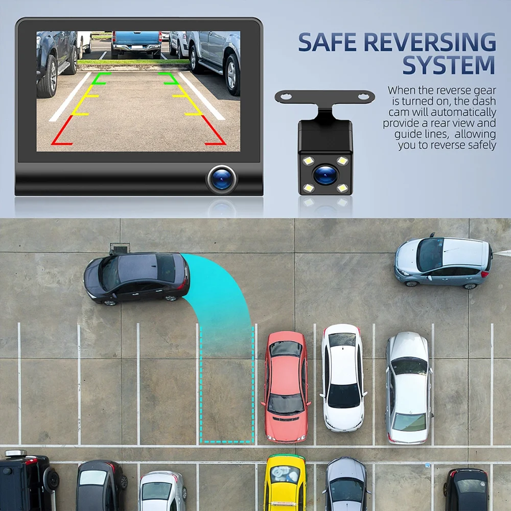 3 Cameras Car DVR 1080P 4.0 Inch Dash Cam for Cars Video 2025 Recorder Auto Registrator Dvrs new Black box Rear View Camera for vehicle