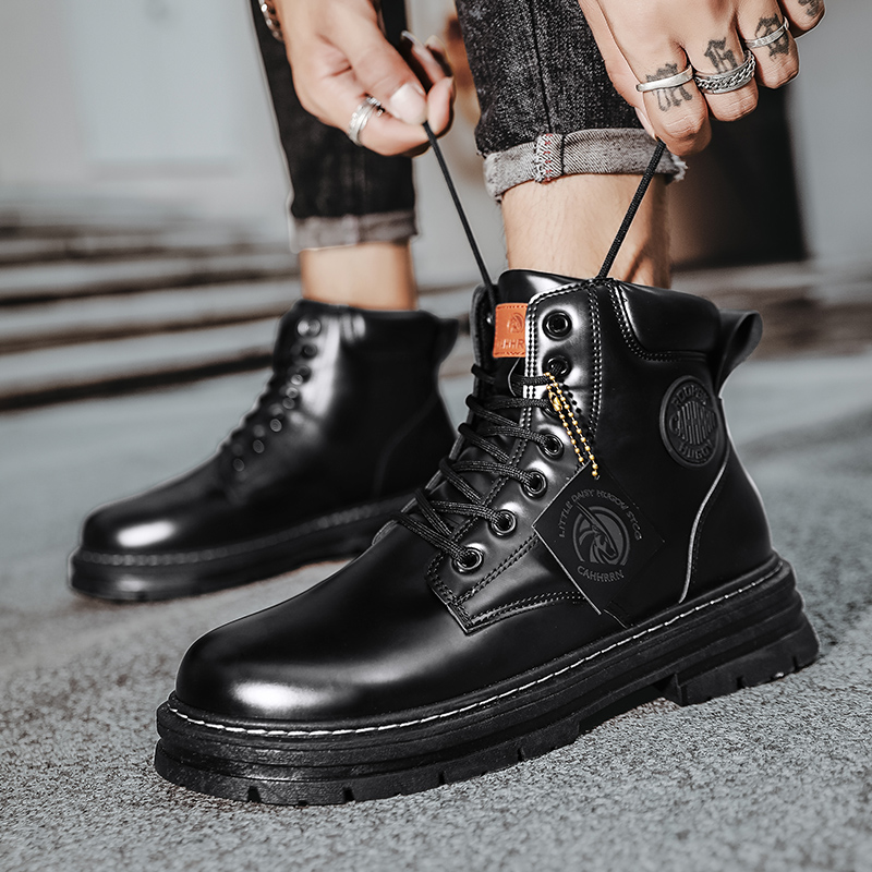 Yellow Men's New Autumn Leather hot High Top Ankle Boots - Classic Fashion Durable Waterproof Soft Sole Anti-Slip