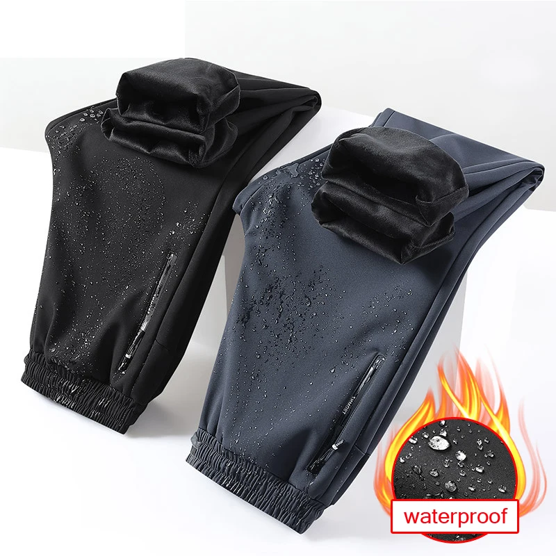Winter Men Warm Joggers Thick Fleece Pants Sweatpants Casual Cargo Pants Waterproof Trousers Gym Jogging Pants Male Clothing 8XL
