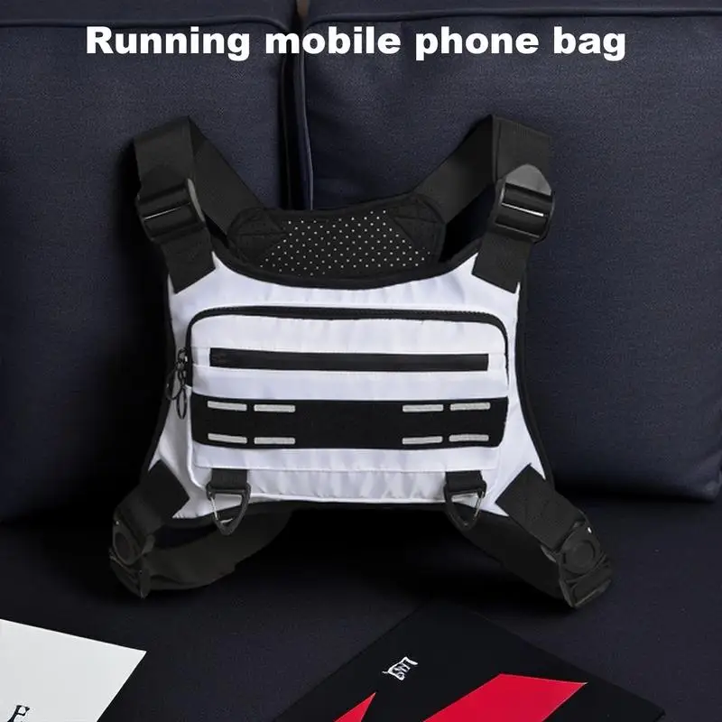 Running Chest Bag Waterproof Lightweight Front Chest Pack Reflective Sport Running Vest Bag With Built-In Phone Holder
