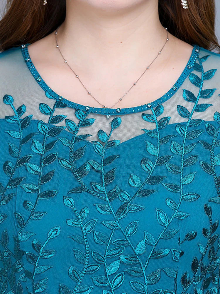 Blue Casual Chiffon Mesh Korean Long Dress Summer Women 2023 Tunics Midi Fashion Elegant Prom Evening Dresses Short Sleeve 240315