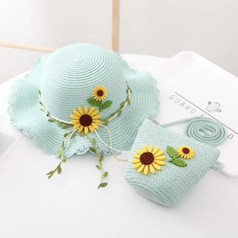 Cute Sun Hats for Kids Sunflower Summer Sun Hat Visor Cap Straw Hat Bag For Girls Kids Beach Travel Hat Girl Cute Sunscreen Cap