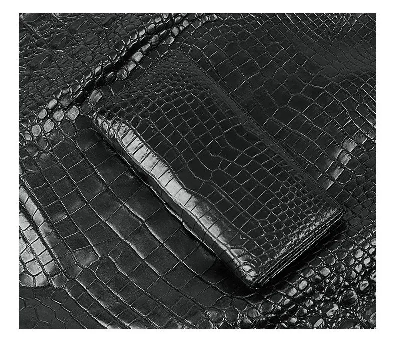 Carteira de couro de crocodilo para homens, bolsas de barriga longa, pele jacaré, bolsa de dinheiro luxuosa 100% real, presente de aniversário