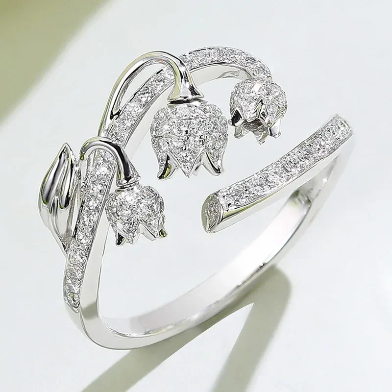 Flower Aesthetic Huitan Adjustable Finger Ring Female Brilliant Zirconia Jewelry for Engagement Ceremony Delicate Accessories smile