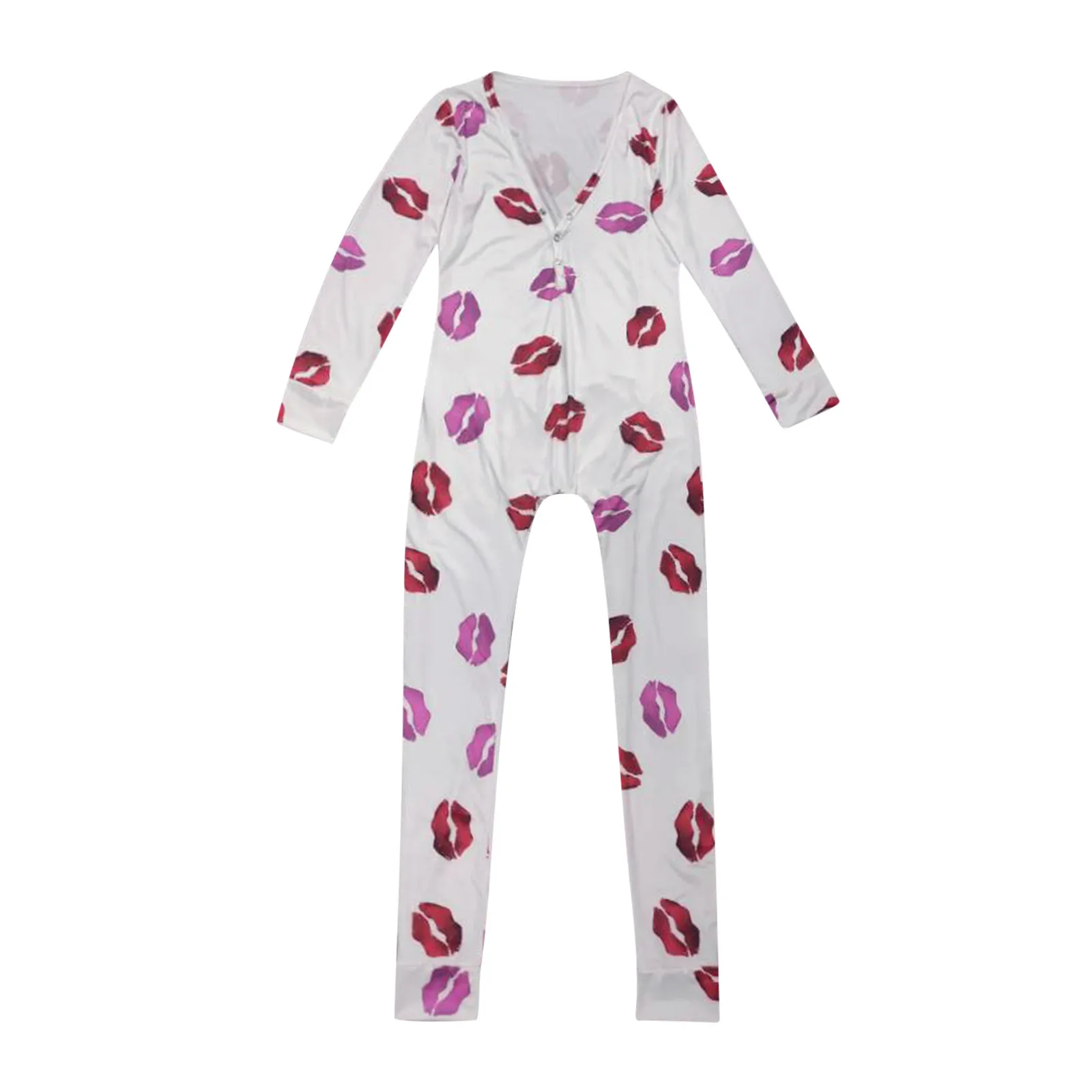 Sexy Pyjama Women'S new Jumpsuit Suit Button-Down Front Back Butt Bum Open Flap Jumpsuit Loungewear Christmas 2025 Print Buttoned New