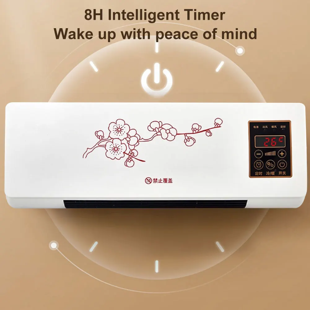 Wall-Mounted Cool/Warm Air Blower Remote Control - Silent Heater Adjustable Temp Energy Saving Low Noise No Light