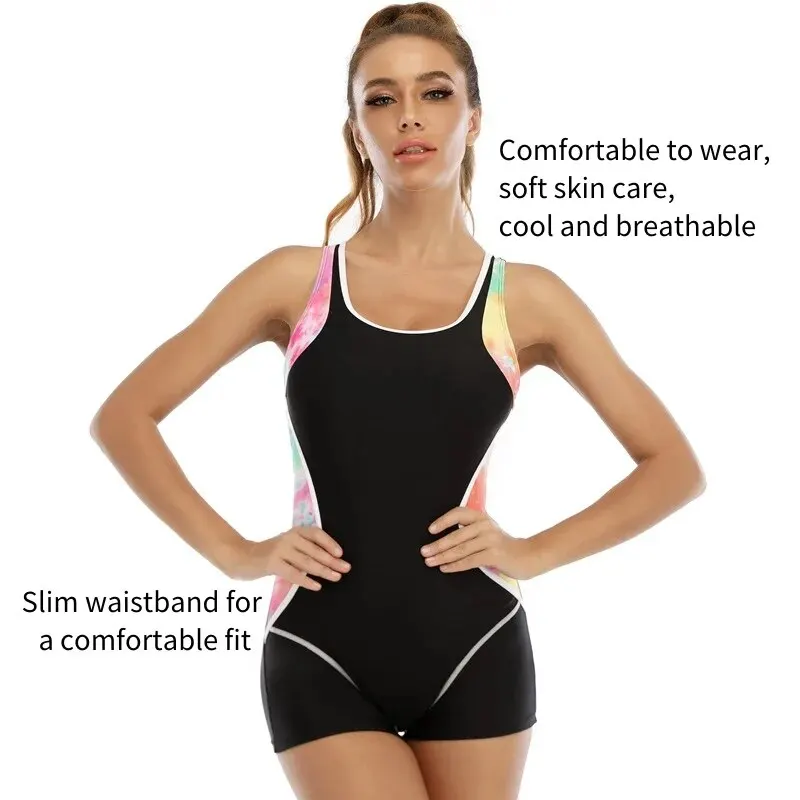 Quick-drying Slimming 4-piece Sports One-piece 2025 Swimsuit Women's Conservative new Colorblocking Professional Sports Swimwear