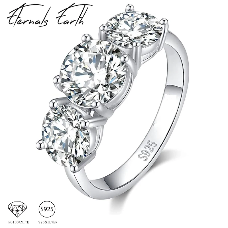 925 Sterling Silver 2/4 Carat Moissanite 3-Row Ring, Fashionable Design, High-End Light Luxury Niche Gift For Women Girlfriend