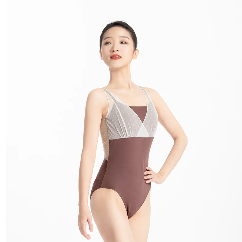 Ballet Leotards for Women Ballerina Ballet Bodysuit Aerialist Dance Wear Deep V Sling Lace Splicing Drawstring Ruffes Leotards