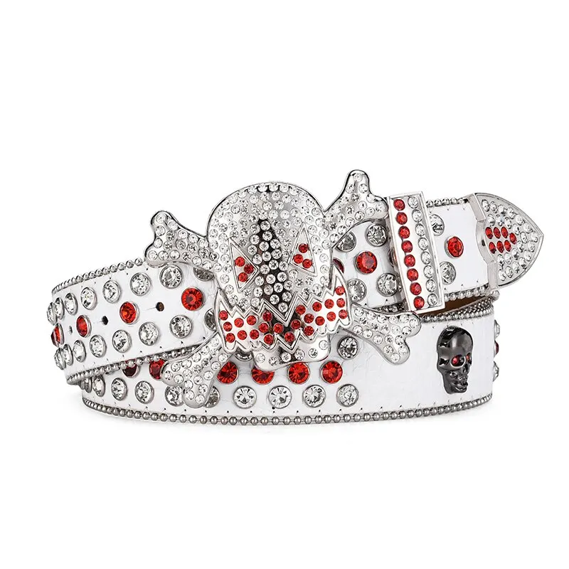 Women's Jeans Skull Head Buckle Rhinestone Belt Y2K Belt Shiny Rivet Design Pu Belt Artificial Diamond Belt Punk Rock Men's Belt
