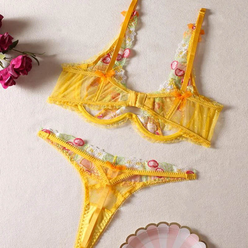 Candy 2025 Wedding Underwear Sexy Floral Embroidery Lingerie Set Push Up Transparent Lace new Bralette Delicate 2pcs Woman Fairy Bra Set