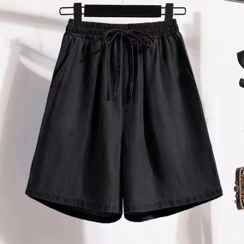 Tencel Shorts Children's Denim Summer New Thin Ice Silk Casual Five Point Loose Wide Leg High Waist A-shaped Hot Pants Large smile
