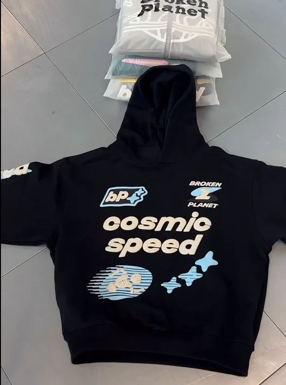 Cosmic Speed Black Hoodie Women Loose Casual Letter Skull Print Pullover Y2k Men Clothing Oversized Gothic Streetwear Sweatshirt
