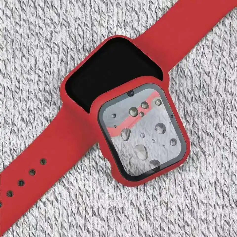 Glass+ Case For Apple Watch series 8 44mm 45mm cover 40mm 42mm 38mm 41mm bumper Screen Protector iwatch 7 6 5 4 3 SE Accessories