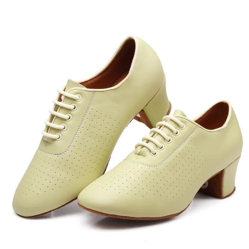 New Arrival Cowhide Latin Dance 2025 Shoes for Women 5cm High Heel Ballroom Dance Shoes Orange Pink Purple new Girls Dancing Shoes