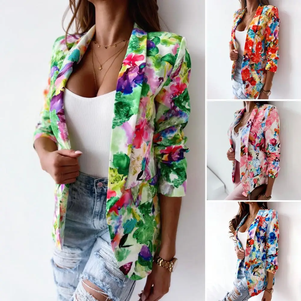 Popular new Lady Blazer Female Office Lady Blazer Printed Fake Pockets Floral Suit 2025 Jacket Super Soft