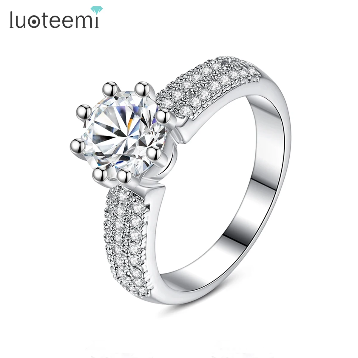 2025 LUOTEEMI High Quality Cubic Zirconia Ring Original Design Sier Color Wedding Band new Bridal Jewelry Accessories Girl Party Gifts