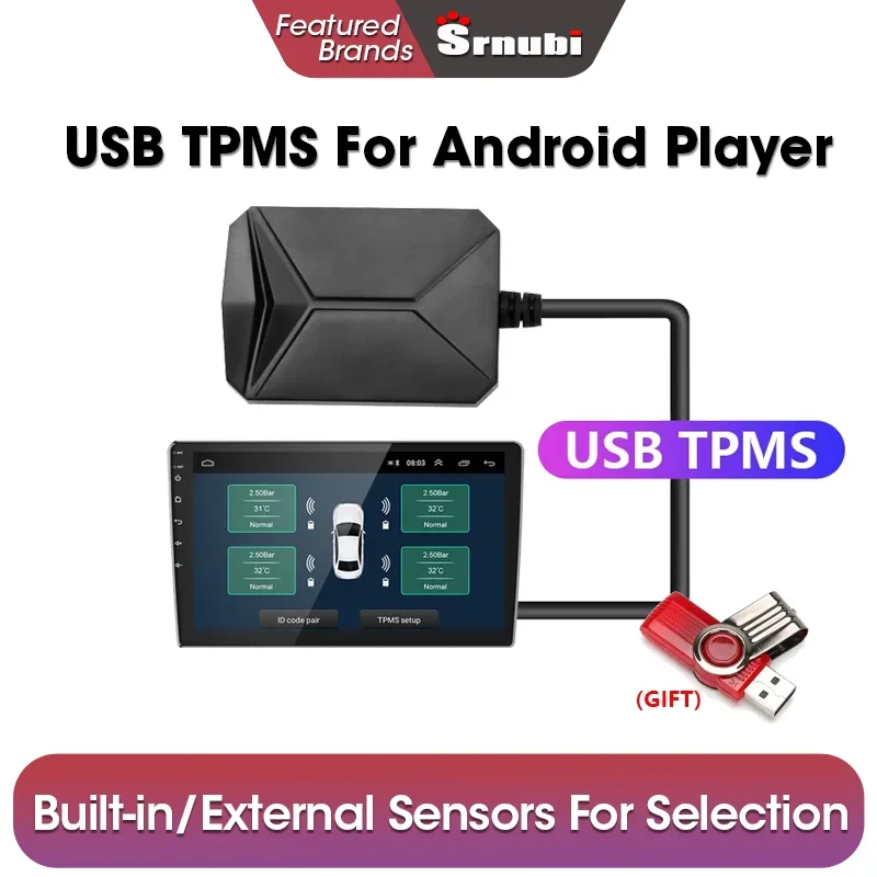 Srnubi Android TPMS for Car Radio DVD Player Tire Pressure Monitoring System Spare Tyre Internal External Sensor USB TMPS