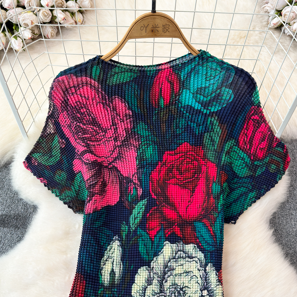 Two Piece Dress 2025 Summer Runway Women's Turtleneck Vintage Print Stretched Tops High Waist A-E Long Skirt Suit Female Outfits