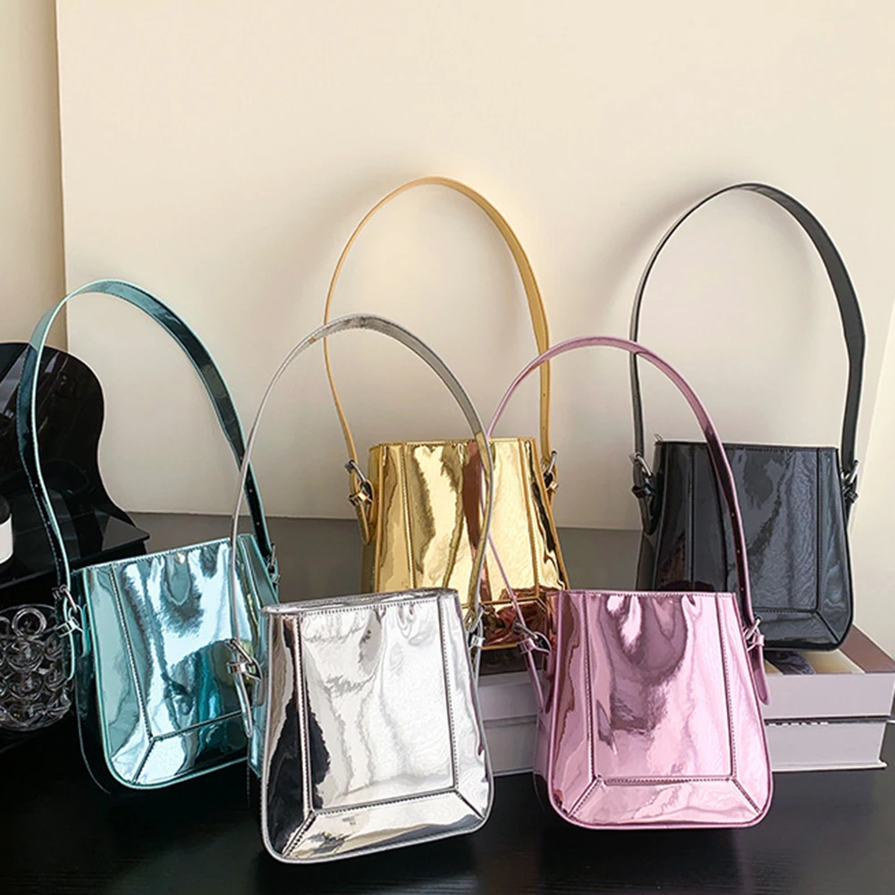 2023 Women Shiny Crossbody Shoulder Bag Luxury Designer PU Underarm Bag Large Capacity Tote Bag Simple Female Commuter Handbag