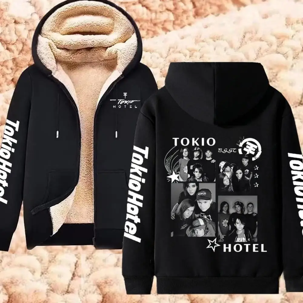 Tokio Hotel Kaulitz Winter Hoodies Rock Band Lambswool Jackets Tokio Hotel Warm Thicken Long Sleeve Pullover Plus Size Unisex