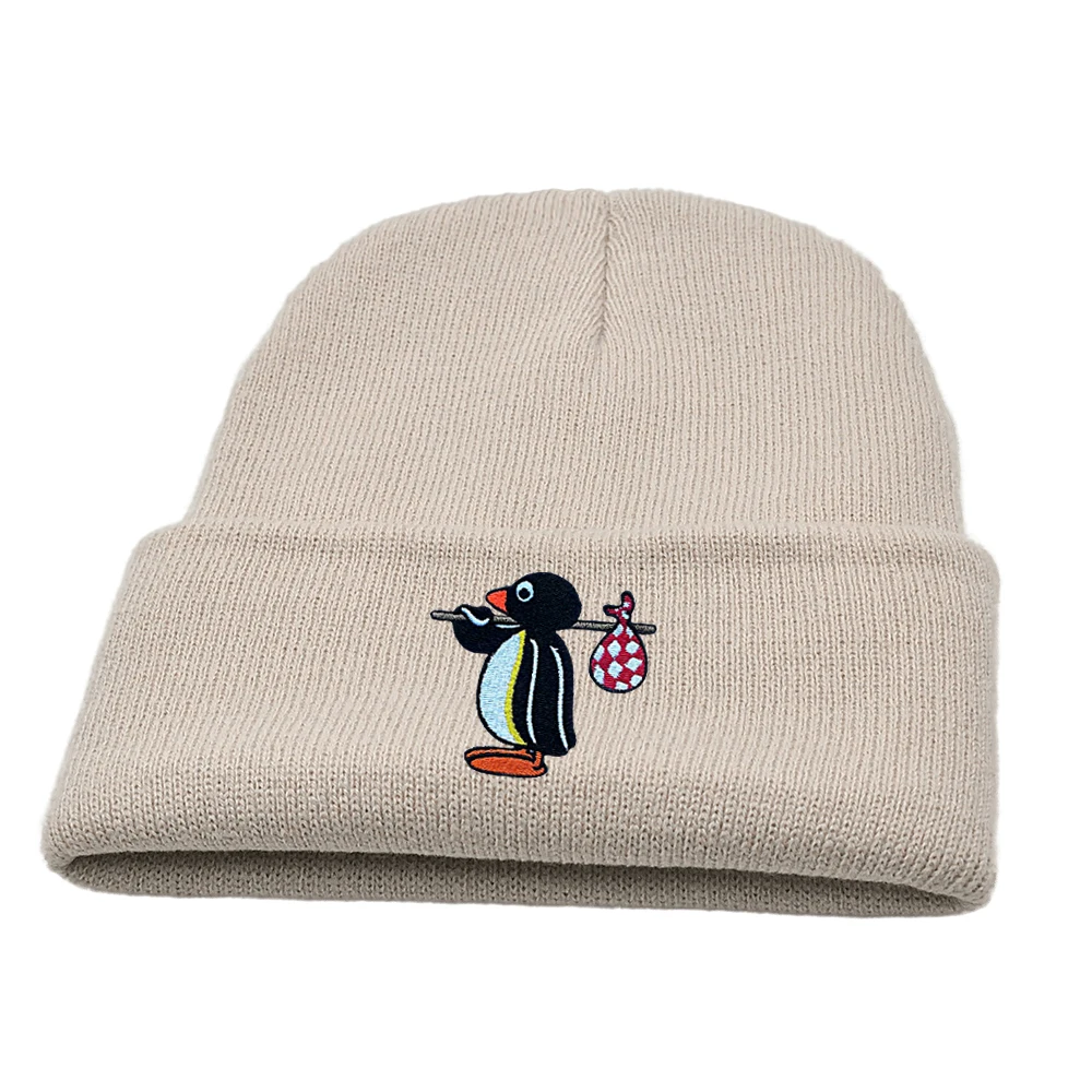Pingu Beanie Embroidered Cute Penguin Knitted Hat Autumn Winter Warm Hip Hop Hat Unisex Ski Hat