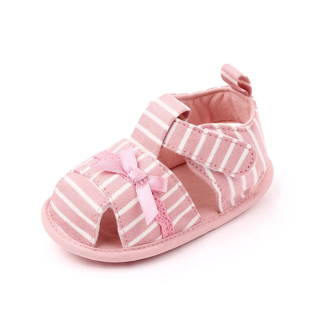 Baby Shoes Summer Baby Girl Shoes Toddler Flats Cottom Sandals Soft Sole Anti-Slip Striped Crib Toddler First Walker Beach Shoes