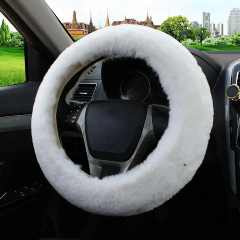 Universal Car Gear Shift Handbrake Steering Wheel Plush Cover Set Fluffy Winter Warm Auto Interior Accessiories Car Wheel Cover