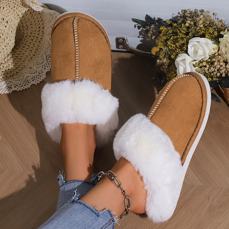 2025 new Winter 2023 Warm Fur Indoor Home Women Faux Suede Closed Toe Couple Slippers Woman Comfort Soft Sole House Shoes Slides 2c5d