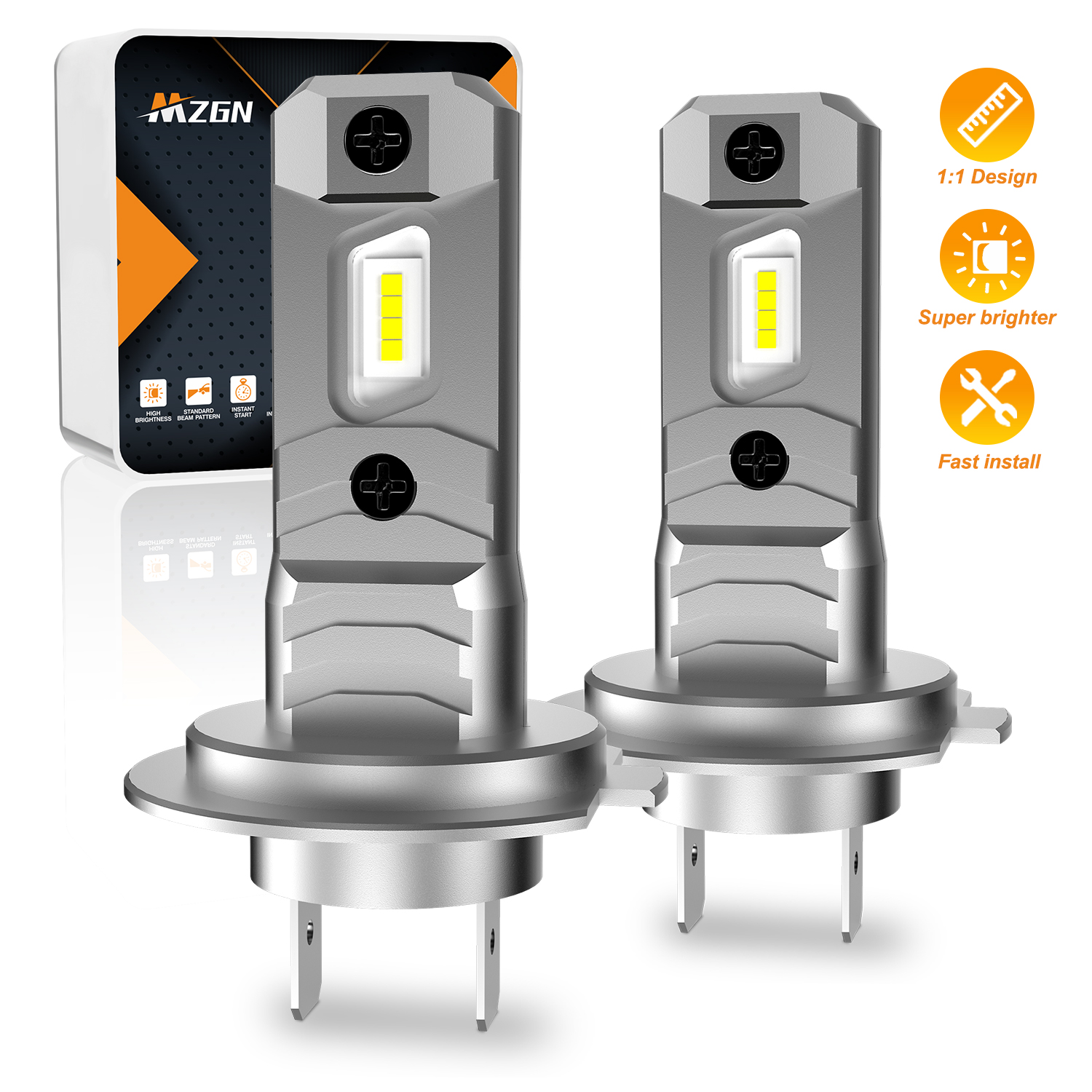 MZGN 2Pcs H7 LED Headlight Bulb 12000lm Halogen Size Design for Car Led Lamp 8 Pcs CSP Led Chips Headlamp 6500K White 12V