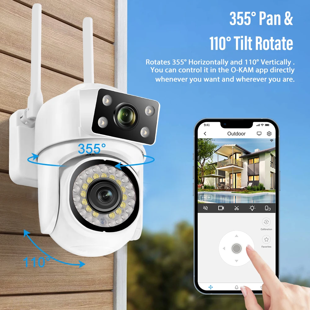 8MP 4K PTZ Wifi Camera 1/4PCS Dual Len Human Detect Auto Tracking Outdoor Surveillance Camera Waterproof Security Night Vision