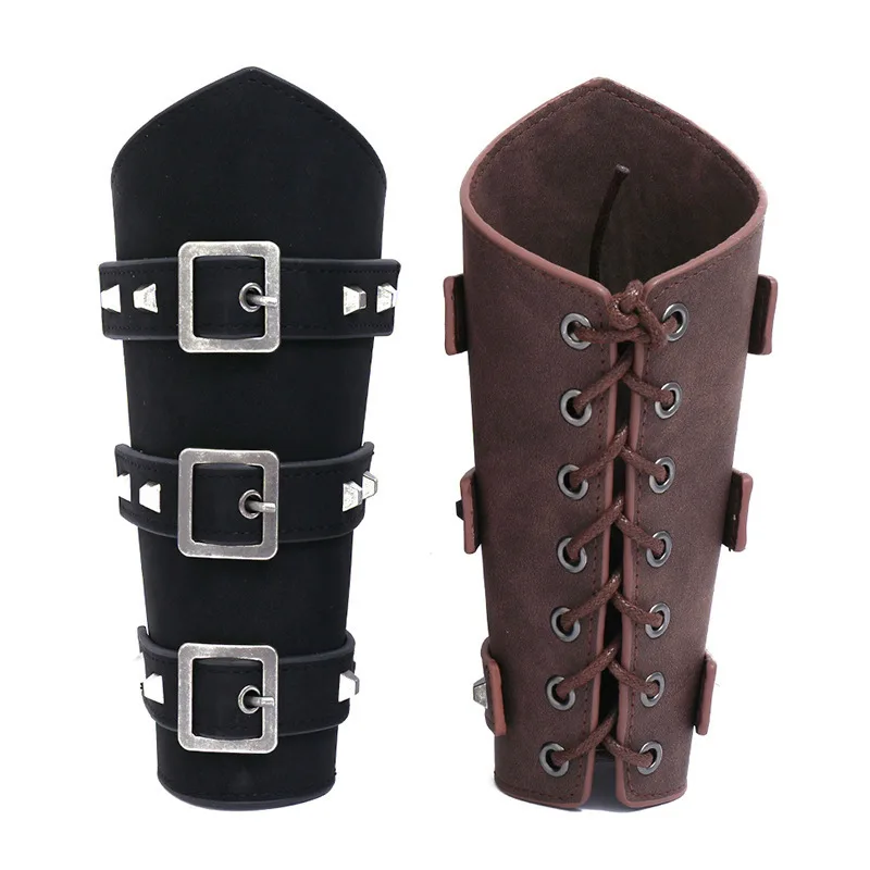 Unisex Leather 2025 Gauntlet Wide Bracer Arm Armor Wristband Protector Cuff String new Steampunk Bangle Buckle Bracers Cosplay Prop Decor