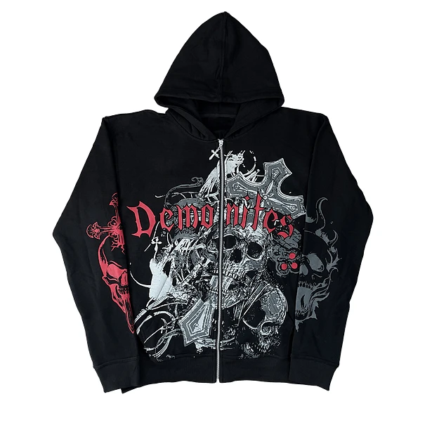 Streetwear Hoodie Y2K Sweatshirt Men Hip Hop Dark Retro Skull Graphic Print Oversized Hoodie New Harajuku Gothic Pullover Hoodie