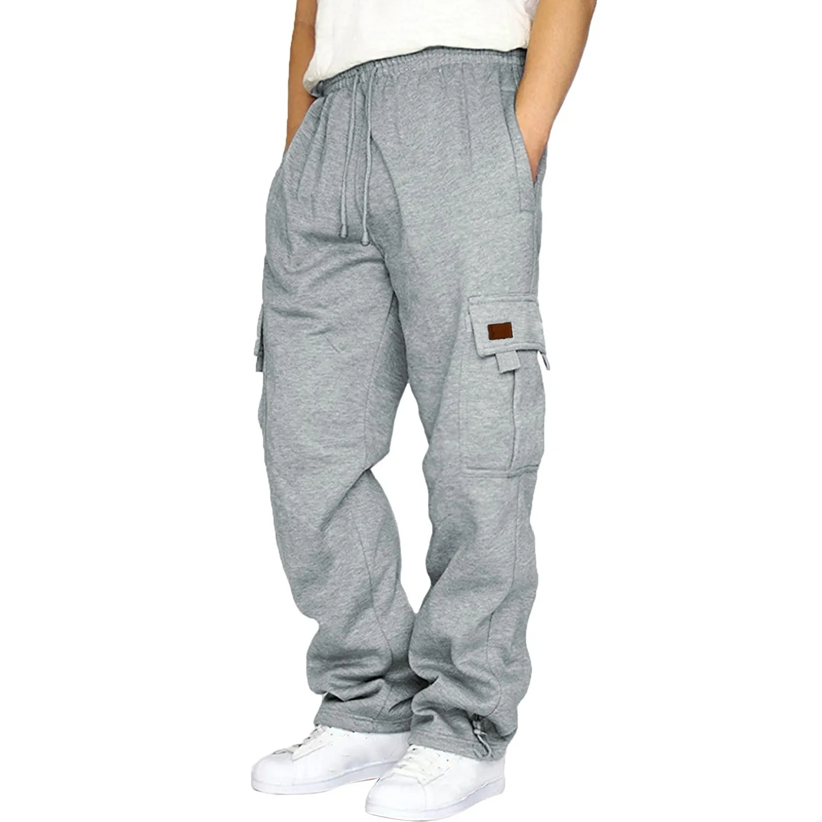 2023 Autumn Winter Men'S Jogger Pants Running Sportswear Pockets Loose Grey Sweatpants Casual Cargo Trousers For Men Fitness