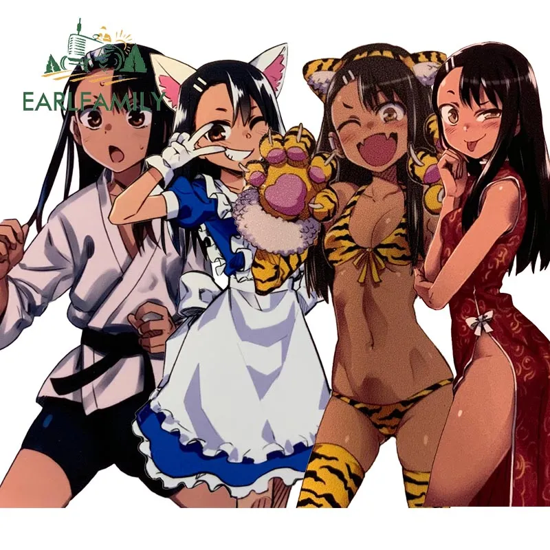 EARLFAMILY 2025 Nagatoro Hayase Cosplay Car Sticker Miss Nagatoro Sexy Uniform new Decal Rear Windshield Trunk Motorcycle Helmet Stickers