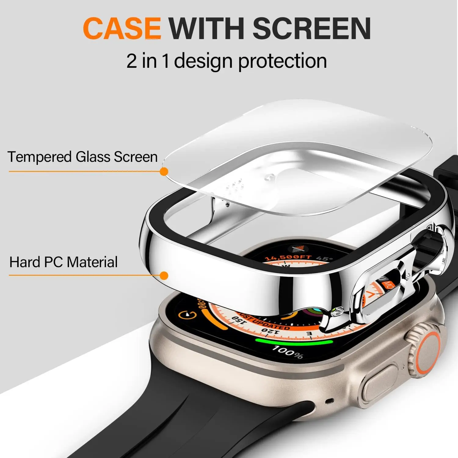 Tempered Glass+Cover for Apple Watch Series 9 Ultra 2 49mm 41mm 45mm PC Bumper Screen Protector Case for IWatch Series 8 7 Cases