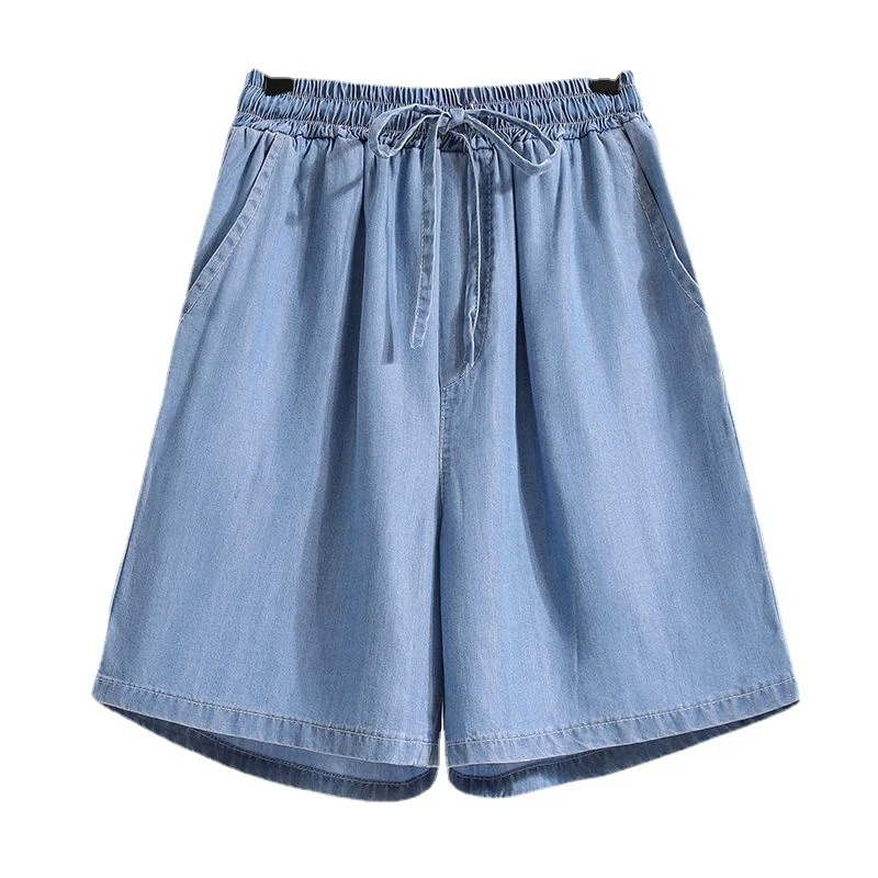 Tencel Shorts Children's Denim Summer New Thin Ice Silk Casual Five Point Loose Wide Leg High Waist A-shaped Hot Pants Large smile