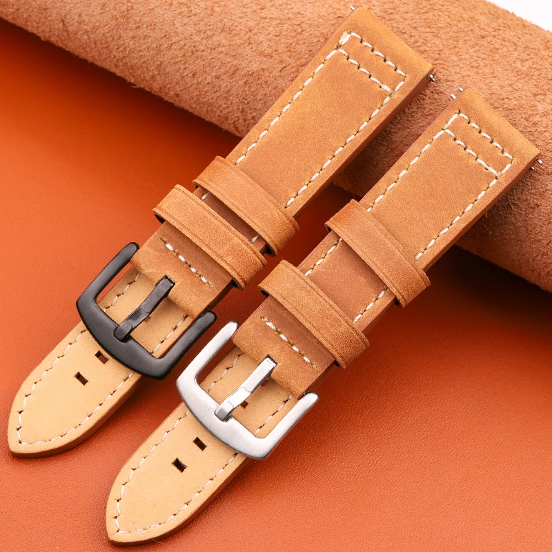 Genuine Leather Quick Release Watchbands Soft Matte Cowhide Smart Watch Strap Women Men Belt Wrist Band mm