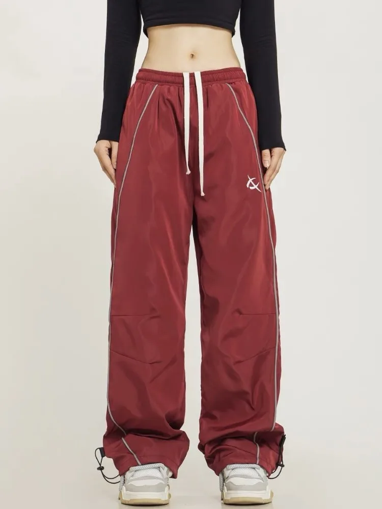 HOUZHOU Y2k Cargo Track Pants Women Harajuku Striped Baggy Green Joggers Casual Oversized Hip Hop Sweatpants Wide Kpop Fashion