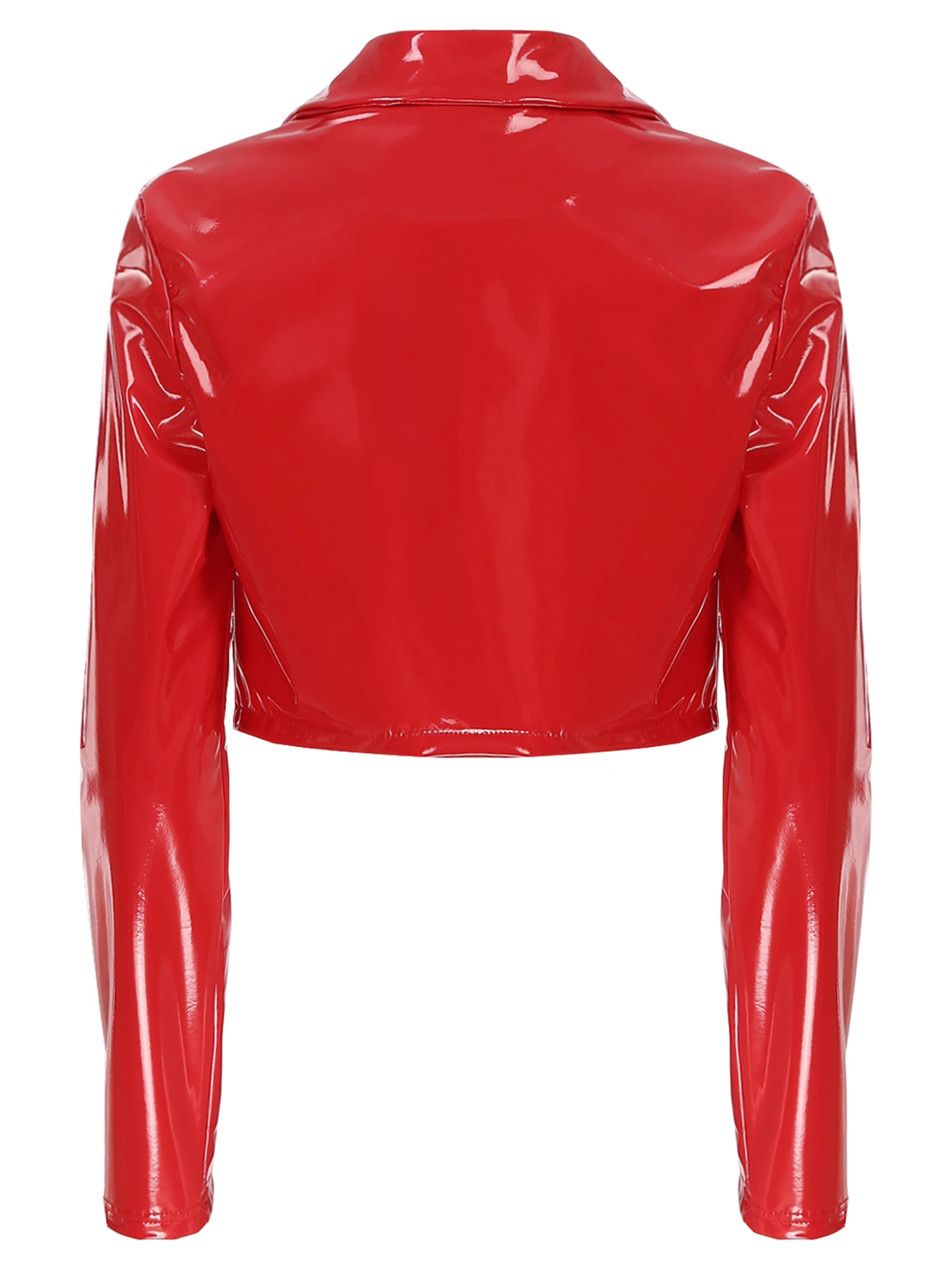 Womens Wet Look Patent Leather Jacket Top Lapel Long Sleeve Punk Latex Cropped Coat for Party Club Music Festival Streetwear
