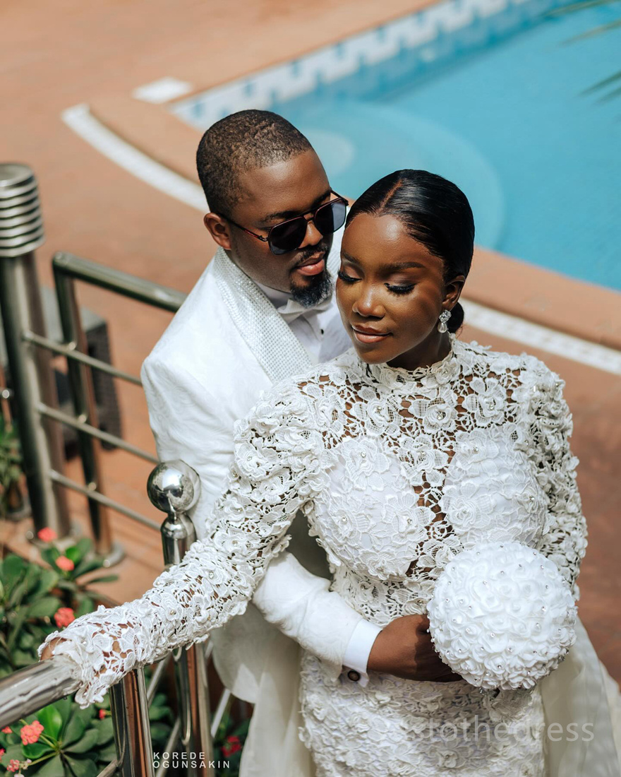 R&W 2024 Mermaid Dresses Bridal With Detachable Train High Neck Long Sleeves Beaded Lace Rhies Wedding Gowns Bride for Special Occaisons D215