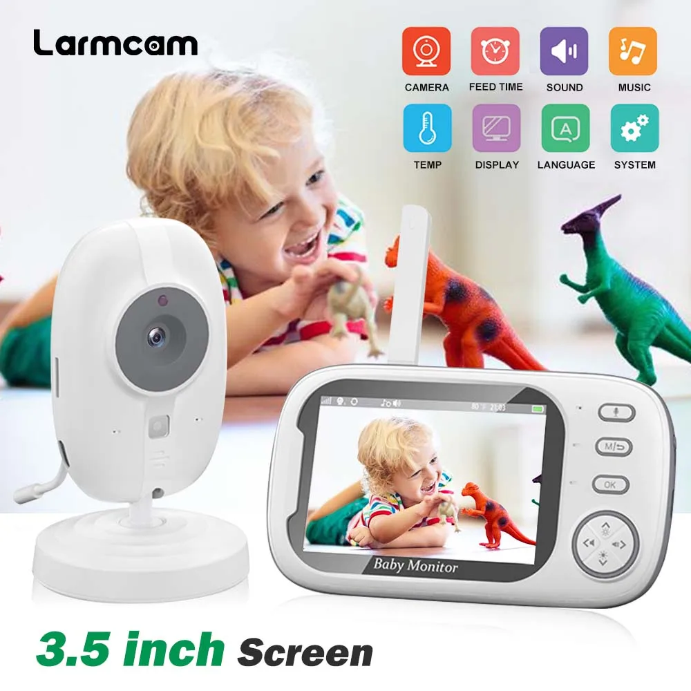 1080P HD Baby Monitor 3.5 inch LCD Video Babysitter Crying Detect Temperature Monitor Feeding Time Reminder Nanny Cam