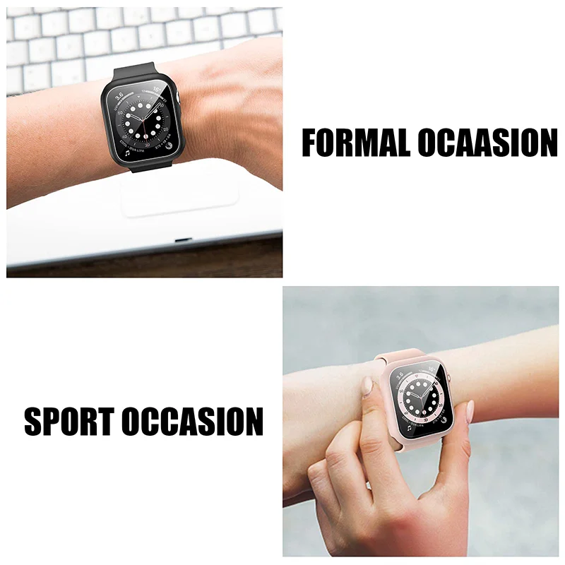 Glass+ Case For Apple Watch series 8 44mm 45mm cover 40mm 42mm 38mm 41mm bumper Screen Protector iwatch 7 6 5 4 3 SE Accessories