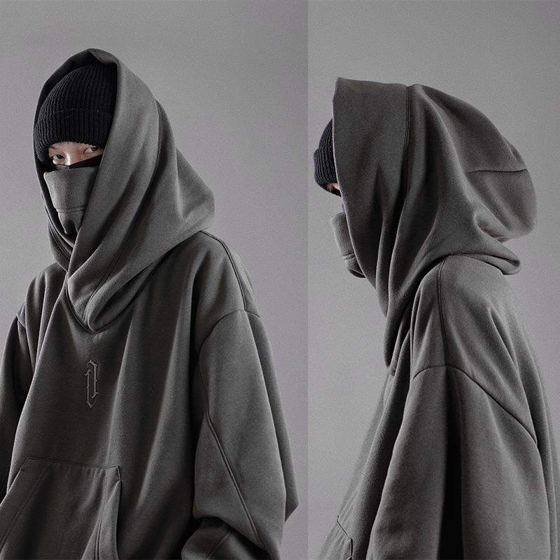 QWEEK Hooded Sweatshirts Gothic Harajuku Pullover Hiphop Black Hoodie Oversize BF Style Dark Turtleneck Casual Punk Clothes Cool